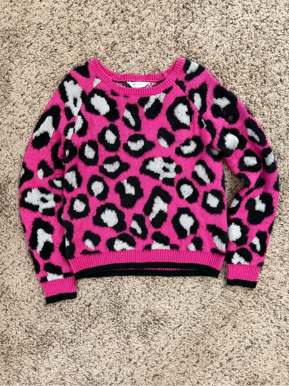 Juniors Hot Pink Leopard Print Sweater